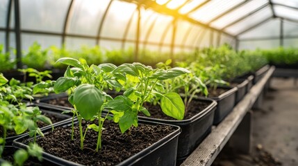 Poster - Greenhouse with Thriving Green Plants and Seedlings for Sustainable Cultivation