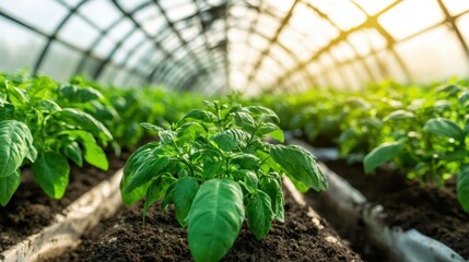 Poster - flourishing greenhouse filled with lush green plants and crops cultivated for sustainable agricultur