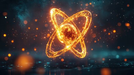 Poster - Abstract representation of an atom with glowing particles
