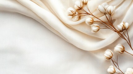 Canvas Print - Soft Draped Fabric in Neutral Tones with Delicate Floral Elements