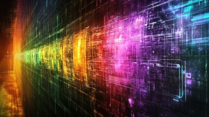 Poster - Colorful abstract digital landscape with vibrant light streaks and futuristic patterns