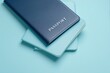 © PlanetOfVectors - Blue passport placed on two light blue notebooks against a pastel blue background. Travel document and planning concept. Ai generative