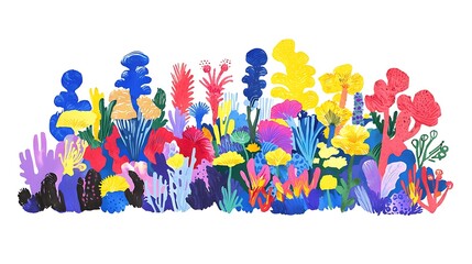 Wall Mural - Vibrant Abstract Floral Border A Colorful Garden of Imaginary Plants.