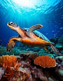 Sea turtle in coral reef