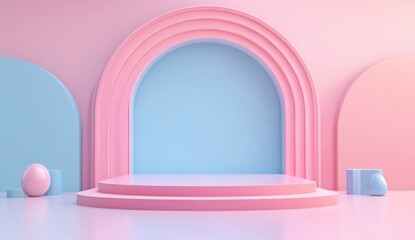 Wall Mural - Pastel pink blue arch display stage product background