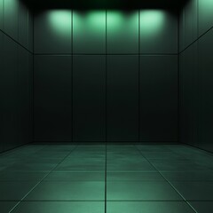 Poster - Minimalist Dark Green Tiled Room with Overhead Lighting and Clean Lines, Modern Abstract Interior