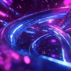 Poster - Neon Tubes Abstract Art: Interwoven Luminous Cables Against a Starry Night Backdrop