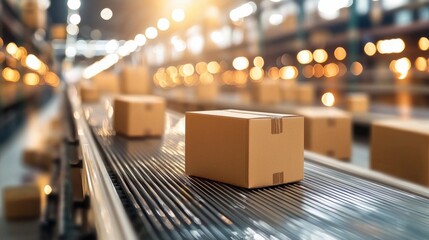Poster - Warehouse interior with stacked cardboard boxes and logistic services equipment
