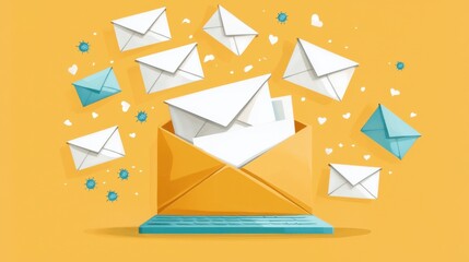 Poster - Envelopes and Digital Communication Concept with Yellow Background