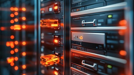 Poster - Futuristic Data Center with Racks of Servers and Technology Equipment in a Modern Workspace