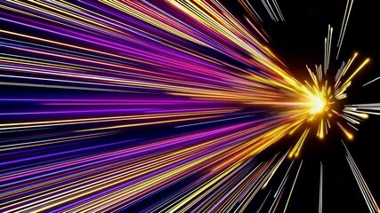 Poster - Dynamic burst of colorful light streaks in motion against a dark background. Energy and motion graphics concept