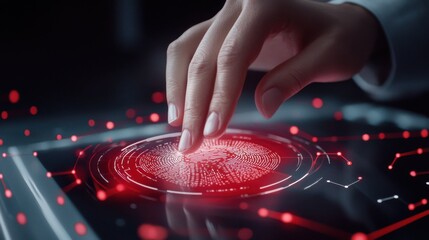 Poster - Human Hand Interacting with Futuristic Digital Hologram Interface