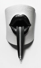 Canvas Print - Black and white lips with a zipper. AI.