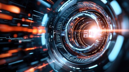 Poster - Futuristic Glowing Metallic Illumination with Dynamic Digital Patterns