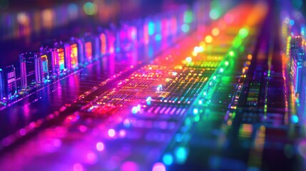 Poster - Colorful close-up of a circuit board with vibrant lights, showcasing technology in action