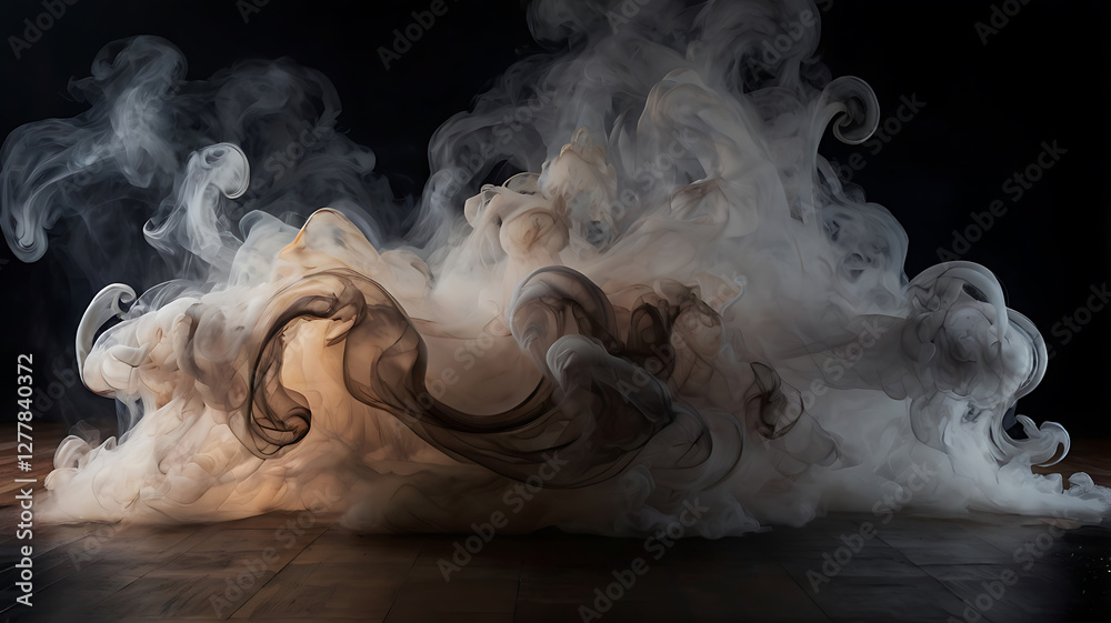 Smooth smoke swirls on a black background with flowing curves and a ...