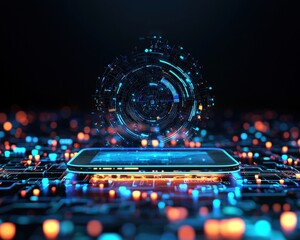 Poster - Futuristic Device with Digital Sphere Overlay