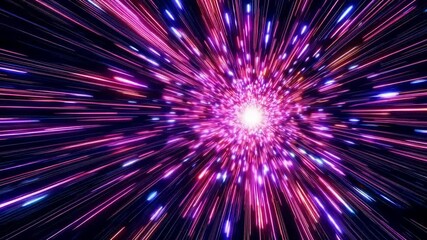 Poster - Radiant explosion of colorful light streaks, bright purple and pink hues. Energy and movement concept