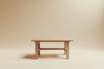 Small wooden table with a light brown background showcasing a minimalist and natural aesthetic