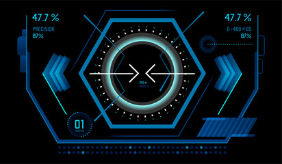 Poster - futuristic heads up display interface showing data, statistics, target information, and percentage v