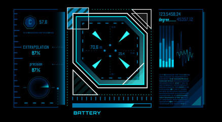 Poster - futuristic heads up display - hud - featuring glowing blue and white lines and numbers, showcasing t