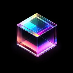 Poster - Colorful glass cube on black background,  digital rendering, tech concept