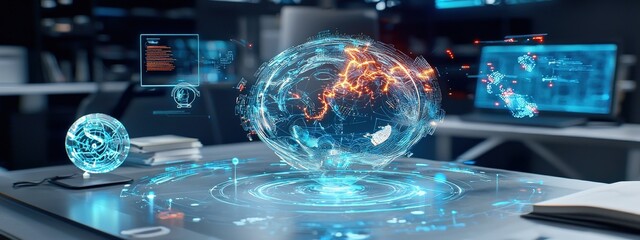 Poster - Futuristic Digital Interface with Global Visualization