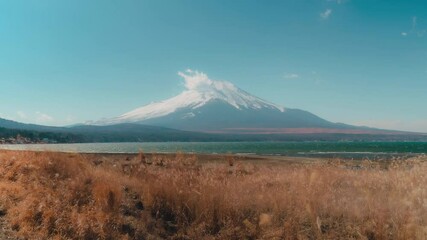 Wall Mural - 4k timelapse fuji mountain at lake yamanaka,japan