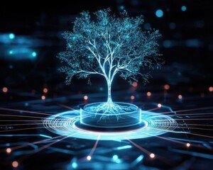Poster - Futuristic Digital Tree with Blue Glowing Lights