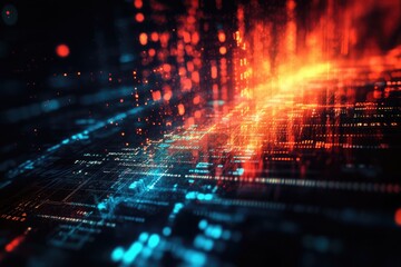 Poster - Digital data flow, fiery background, network, technology concept