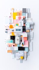 Poster - a whimsical mixed media collage combining hand-painted watercolor elements, textured fabric patches,