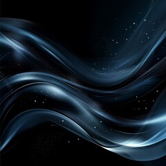 Leinwandbilder - Abstract Dark Blue Wavy Lines with Sparkling Particles: A Modern and Elegant Background Design