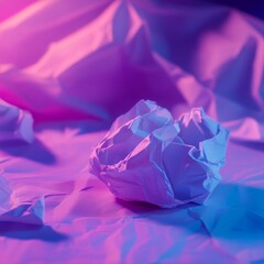 Poster - Crumpled Paper Ball in Neon Lights: A Abstract Still Life of Texture, Color, and Form on a Wrinkled Paper Backdrop