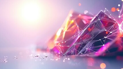 Fototapete - Futuristic Glowing Wireframe Polygon Abstract Background
