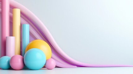 Poster - Minimalist 3D Abstract Pastel Geometric Shapes Podium Background for Showcase or Exhibition