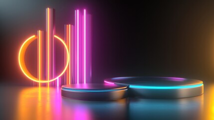 Poster - Futuristic Abstract Neon Lights and Shapes in a Vibrant Colorful Digital Environment