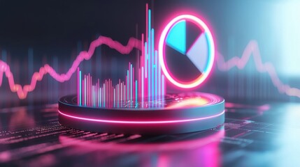 Poster - futuristic digital finance data visualization dashboard with neon infographic chart