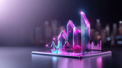 Poster - Futuristic Holographic Data Visualization of Financial Growth and Analytics