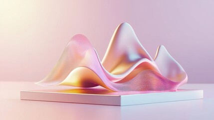 Poster - Abstract Digital Landscape of Surreal Flowing Waves and Mountains in Vibrant Colorful Gradient