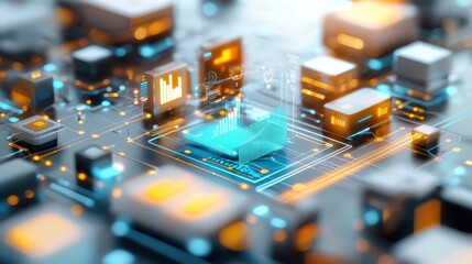 Poster - Abstract Futuristic Technology Digital Background with Glowing Microchips and Circuit Boards