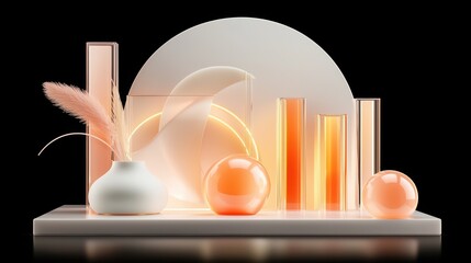 Poster - Minimalist Geometric Spherical Composition with Reflective Surfaces and Contrasting Colors