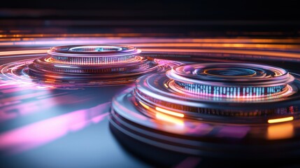 Poster - Swirling Radial Glow of Vibrant Abstract Lights and Motions in Dynamic Futuristic Digital Art Composition