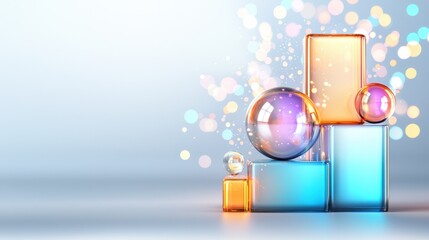 Poster - Surreal Floating Crystal Spheres Glowing in Gradient Lighting Against Blurred Backdrop
