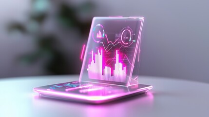 Poster - Futuristic Digital Holographic Data Visualization on Transparent Smartphone Device