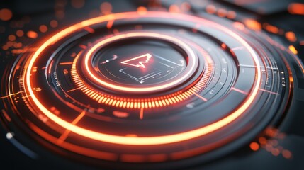 Poster - futuristic digital abstract cyber graphic design with neon glowing geometric shapes and data visuali