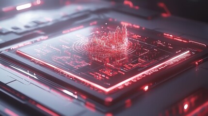 Poster - futuristic holographic visualization on digital circuit interface