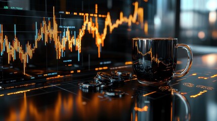 Poster - Sophisticated Financial Analysis on a Desk with Glassware and Technology