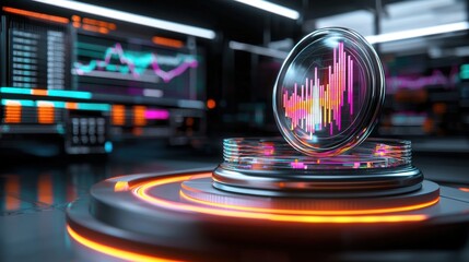 Poster - futuristic holographic data analytics dashboard with digital charts and graphs