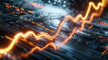 Poster - Glowing Futuristic Financial Data Analytics and Market Trend Report on Dynamic Digital Abstract Background