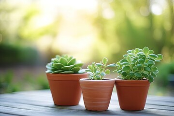 Wall Mural - Succulent plants in terracotta pots create serene, lively atmosp